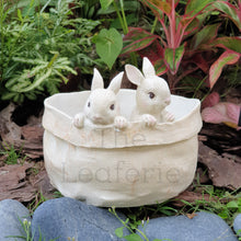 Load image into Gallery viewer, The Leaferie Lola Bunny flowerpot . resin material. 2 bunnies front view
