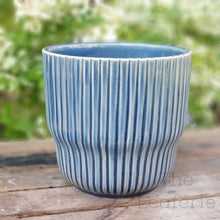 Load image into Gallery viewer, The Leaferie Amorgos blue ceramic pot. close up view
