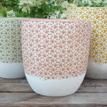 Load image into Gallery viewer, The Leaferie Denali ceramic flowerpot. 3 colours  green, pink and yellow. front view of pink mini
