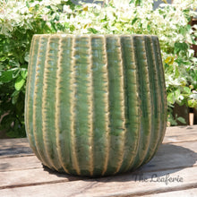 Load image into Gallery viewer, The Leaferie Batura Green ceramic pot. front view
