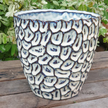 Load image into Gallery viewer, The Leaferie Azur plant pot. blue ceramic planter. front view. close up
