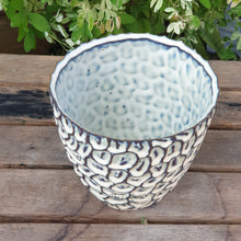 Load image into Gallery viewer, The Leaferie Azur plant pot. blue ceramic planter. top view
