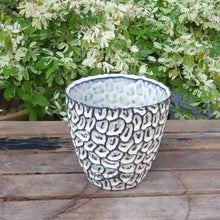 Load image into Gallery viewer, The Leaferie Azur plant pot. blue ceramic planter. front  and topview
