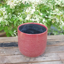 Load image into Gallery viewer, The Leaferie Carmel plant pot. sage and red ceramic flowerpot. front view of red pot
