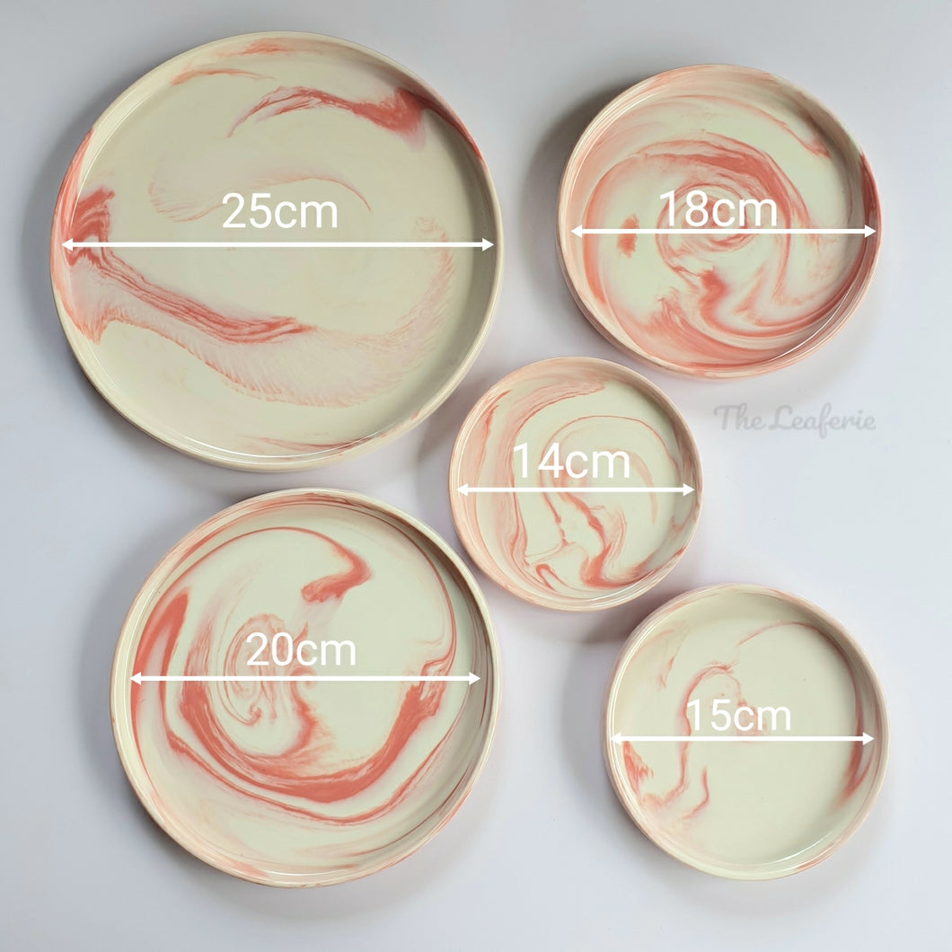 Pink Marbled Ceramic Trays (5 sizes)