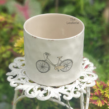 Load image into Gallery viewer, The Leaferie colson bicycle plant pot. ceramic bike planter . top view
