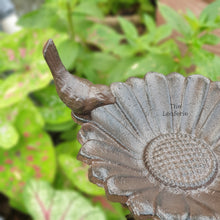 Load image into Gallery viewer, The Leaferie Cast Iron bird bath . top view close up of bird
