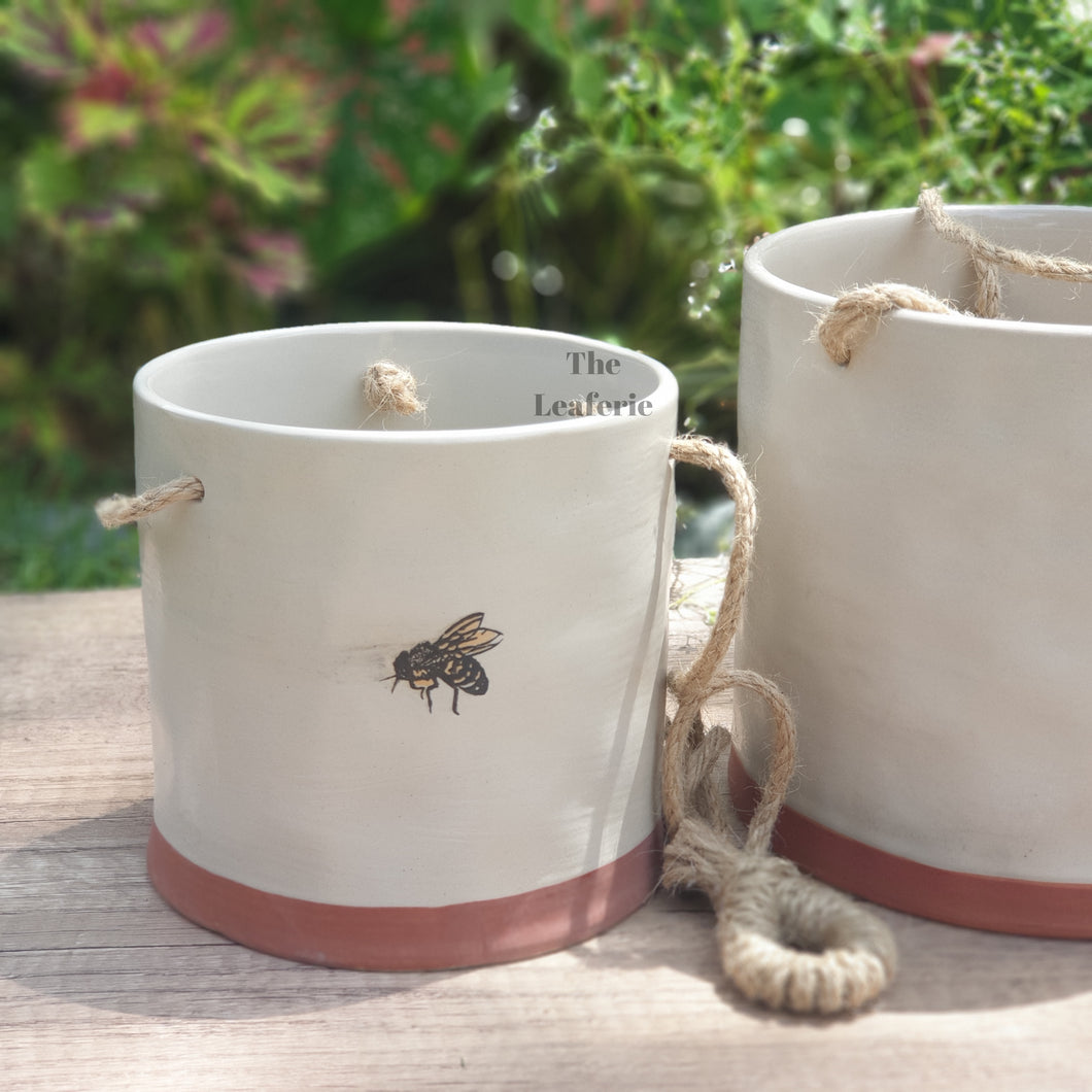 The Leaferie Lyon Hanging pot (Series 7). Ceramic bee flowerpot. 2 sizes. mini size