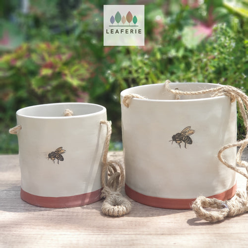 The Leaferie Lyon Hanging pot (Series 7). Ceramic bee flowerpot