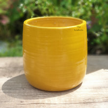 Load image into Gallery viewer, The Leaferie Finlay yellow ceramic plant pot. front view

