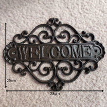 Load image into Gallery viewer, The Leaferie Cast Iron HOME welcome sign. front view size
