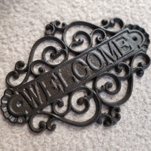 Load image into Gallery viewer, The Leaferie Cast Iron HOME welcome sign. front view
