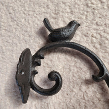 Load image into Gallery viewer, The Leaferie cast iron hanging hook 4 . front view and close up of bird
