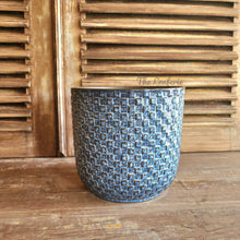 Load image into Gallery viewer, The Leaferie Chambery pot. blue and green ceramic plant pot . front view
