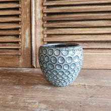 Load image into Gallery viewer, The Leaferie Eisen blueish ceramic pot. front view
