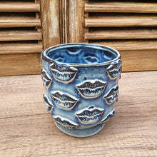 Load image into Gallery viewer, The Leaferie Baden plant pot . blue ceramic planter. front view from top
