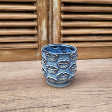Load image into Gallery viewer, The Leaferie Baden plant pot . blue ceramic planter. front view 
