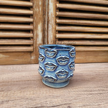 Load image into Gallery viewer, The Leaferie Baden plant pot . blue ceramic planter. front view . close up
