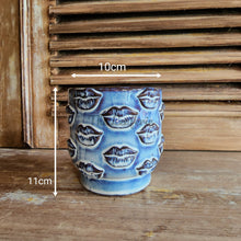 Load image into Gallery viewer, The Leaferie Baden plant pot . blue ceramic planter. front view. measurement
