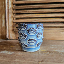 Load image into Gallery viewer, The Leaferie Baden plant pot . blue ceramic planter. front view 
