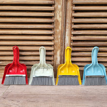 Load image into Gallery viewer, The Leaferie Dulton Broom and dustpan set. metal and comes in 4 colours. front view of 4 colours
