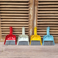 Load image into Gallery viewer, The Leaferie Dulton Broom and dustpan set. metal and comes in 4 colours. front view of 4 colours
