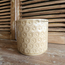 Load image into Gallery viewer, The Leaferie Dian yellow ceramic plant pot. front view
