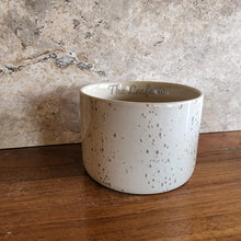 Load image into Gallery viewer, The Leaferie colby shallow planter . white ceramic with speckled . top view
