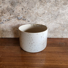 Load image into Gallery viewer, The Leaferie colby shallow planter . white ceramic with speckled . top view
