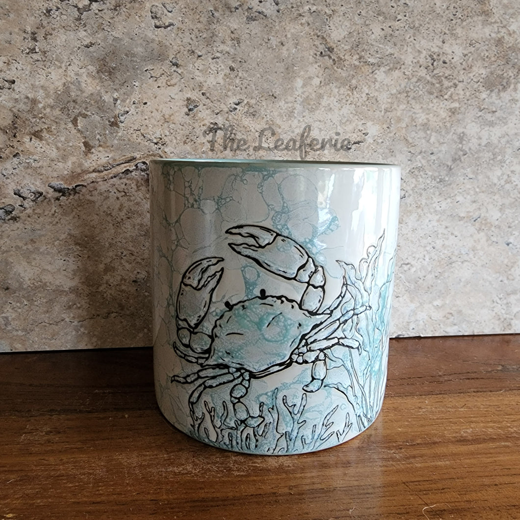 The Leaferie Chilton plant pot. ceramic crab flowerpot . 2 sizes. front view of design A