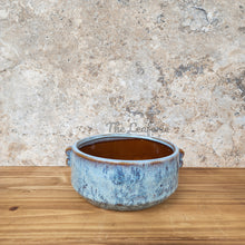 Load image into Gallery viewer, The Leaferie Bentham plant pot. shallow blue ceramic pot. front view
