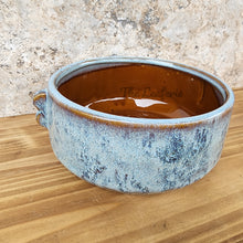 Load image into Gallery viewer, The Leaferie Bentham plant pot. shallow blue ceramic pot. front view
