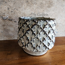 Load image into Gallery viewer, The Leaferie Alnwick ceramic flowerpot . front view. close up
