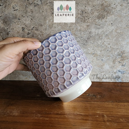 the Leaferie truro purple bee hive pot. ceramic material