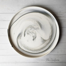 Load image into Gallery viewer, The Leaferie Marbled like round ceramic trays. 6 designs. white marble . top view of size 31cm

