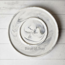 Load image into Gallery viewer, The Leaferie Marbled like round ceramic trays. 6 designs. white marble . back view 
