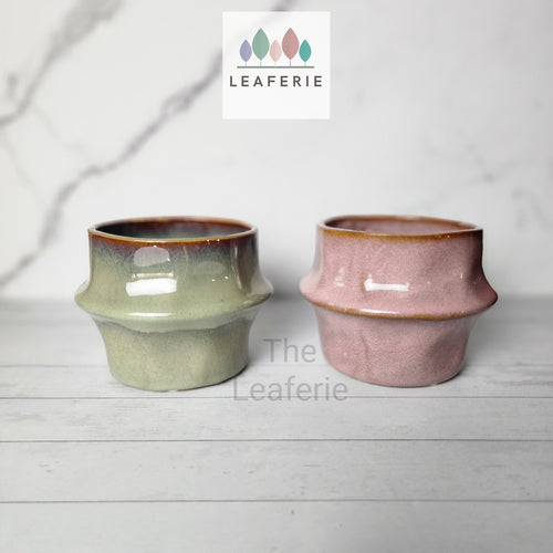 The Leaferie claude plant pot. ceramic 2 colours planter . front view 