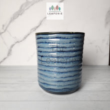 Load image into Gallery viewer, The Leaferie Armel plant pot. front view . blue colour planter
