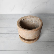 Load image into Gallery viewer, The Leaferie Pascale terracotta pot with tray. 2 sizes. Front view 
