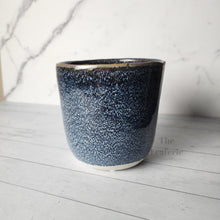 Load image into Gallery viewer, The Leaferie Elie planter  blue ceramic pot. front view
