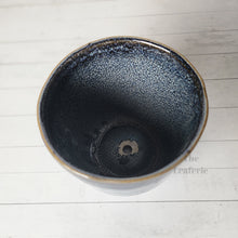 Load image into Gallery viewer, The Leaferie Elie planter  blue ceramic pot. top view
