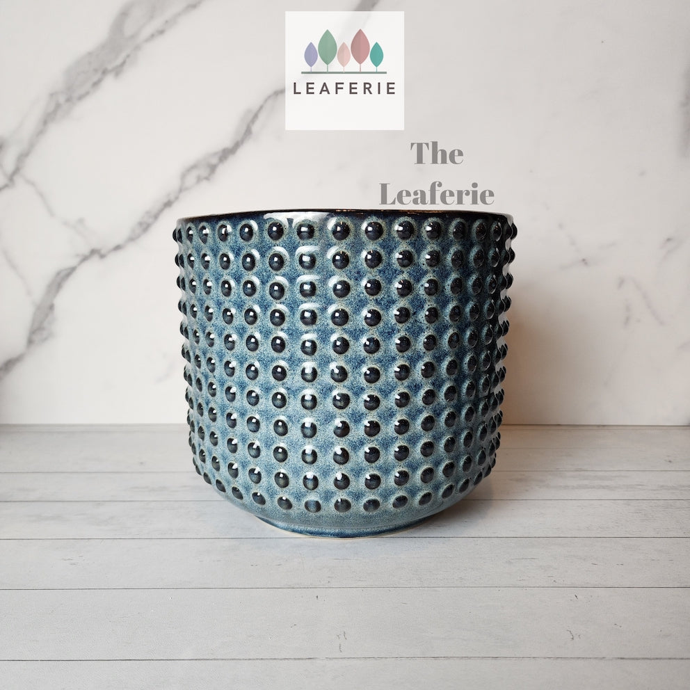 The Leaferie Jacques Blue studded pot . ceramic material