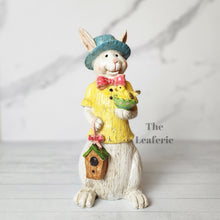 Load image into Gallery viewer, The Leaferie Constantin rabbit set of 2 pieces. made from resin. front view of yellow bunny
