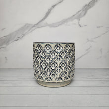 Load image into Gallery viewer, The Leaferie Edmee plant pot blue tint ceramic pot. front view
