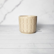 Load image into Gallery viewer, The Leaferie Maia Flowerpot. ceramic beige pot with leaf motif
