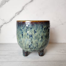 Load image into Gallery viewer, The Leaferie isaure blueish ceramic pot with legs
