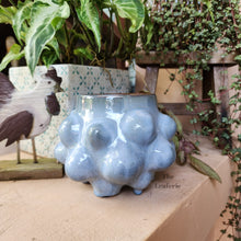 Load image into Gallery viewer, The Leaferie ciara plant pot. blue ceramic flowerpot. front view
