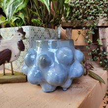 Load image into Gallery viewer, The Leaferie ciara plant pot. blue ceramic flowerpot. front view
