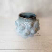 Load image into Gallery viewer, The Leaferie ciara plant pot. blue ceramic flowerpot. top view
