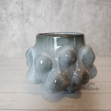 Load image into Gallery viewer, The Leaferie ciara plant pot. blue ceramic flowerpot. front view close up
